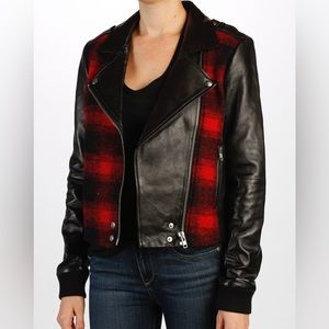 PAIGE Shelley Leather Bomber in Red/Black